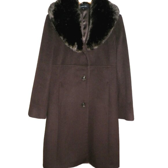 Women's 10 Jones New York GIII Brown Wool Blend 3/4 Long Coat True to Size - Picture 1 of 13